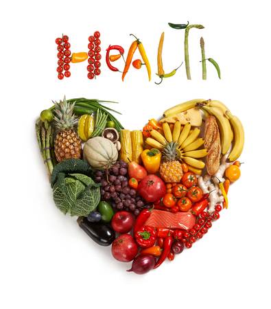 Health food handbag - healthy food symbol represented by foods in the shape of a heart to show the health concept of eating well with fruits and vegetables Фото со стока - 24313332